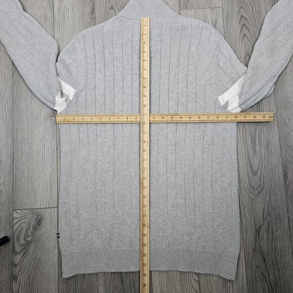 Nautica 1/4 Zip Sweater Double Striped Ribbed Grey W/ White Men's Size L - Picture 3 of 5